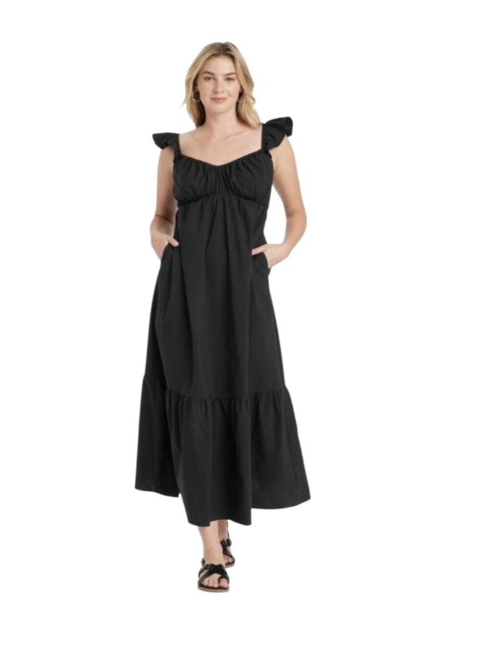 #6260 Universal Thread Black Ruffle-Strap Maxi Dress